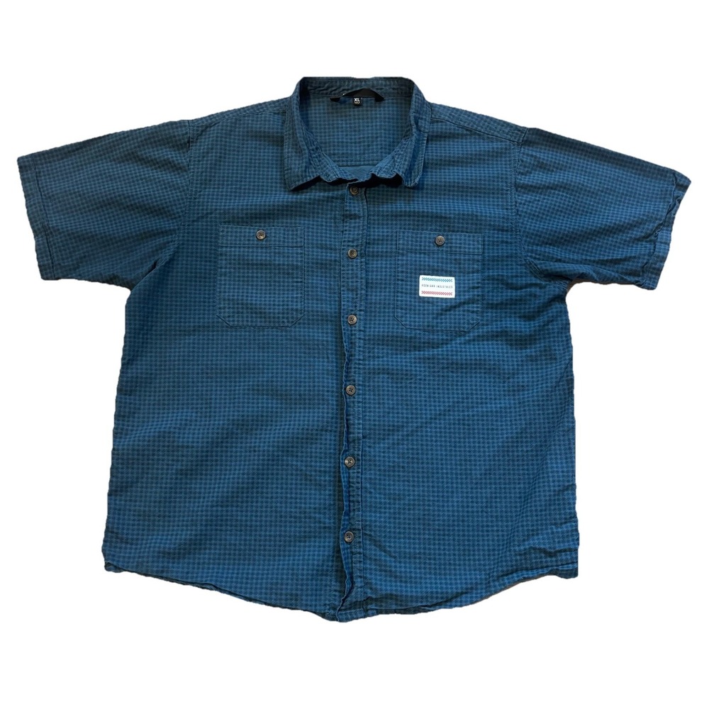 Hoonigan Shirt Mens XL Pepita Woven Button Up Houndstooth Long Sleeve Logo Blue